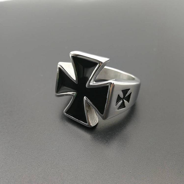 Vintage Silver Color Male Stainless Steel Rings Armor Shield Knight Templar Crusader Cross Medieval Signet Retro for Men