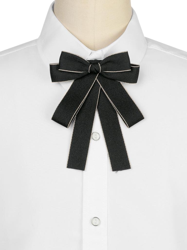 Bowknot Bow Tie Ribbon Brooch Wedding Party Pin Bow Tie Black One Size [Elerevyo] Women's Pre-Tied
