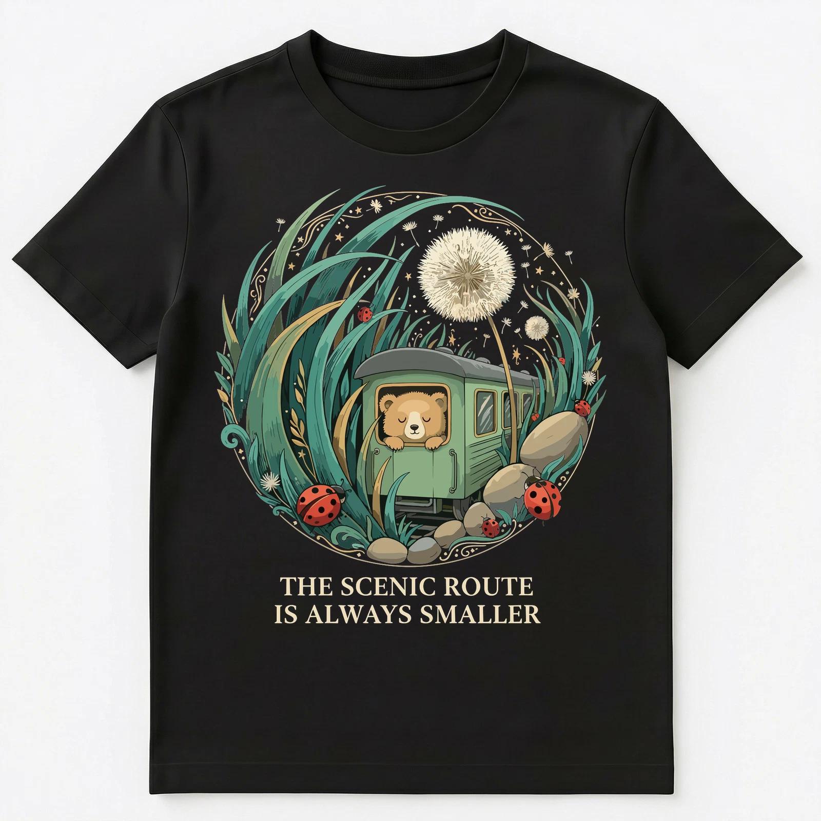Nature Lover Cute Bear Train Dandelion Illustration Unisex T-Shirt L