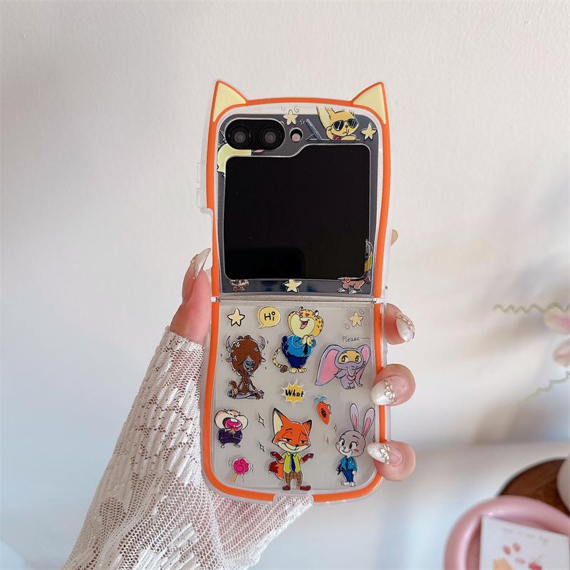 

Kawaii Zootopia Nick Judy Cat Ear Glitter Clear Phone Case With Beaded Lanyard For Samsung Z Flip 3 4 5 6 7 Cute Shockproof Cove Galaxy Z Flip7