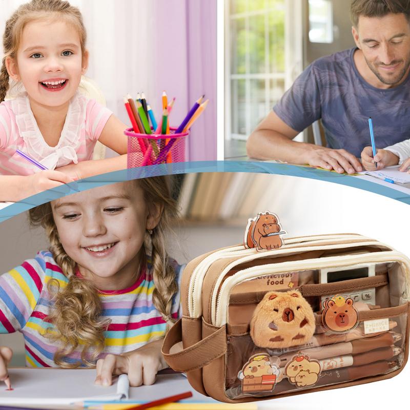 Capybara Pencil Pouch Cute Pencil Case Aesthetic Capybara Transparent Pencil Box Portable Makeup Bag Multifunction Large Capacit