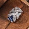 Huitan Novel Wide Cross Design Rings with White/Blue Cubic Zirconia Trendy Luxury Wedding Band  Women Charms Accessories