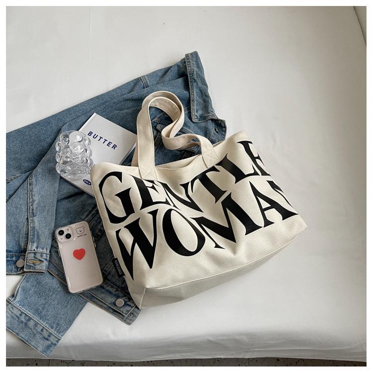 2023 Thai Gentlewoman Canvas Tote: New Letter Print Shoulder Bag
