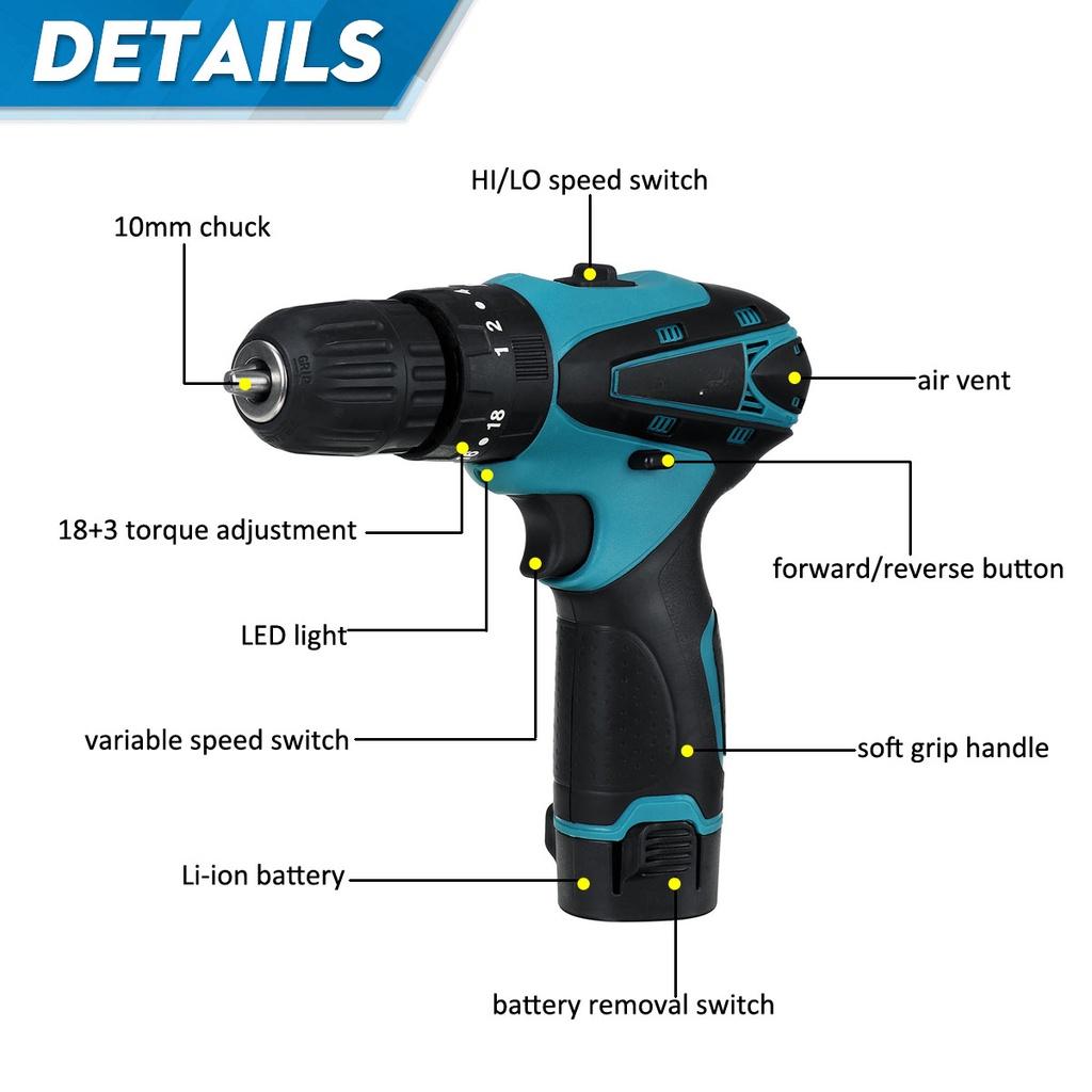 Șurubelniță Electrică Fără Perii DC 12V 1/4 inch + Mașină de Găurit Electrică Reîncărcabilă cu Baterie Litiu Scule Electrice cu Cutie