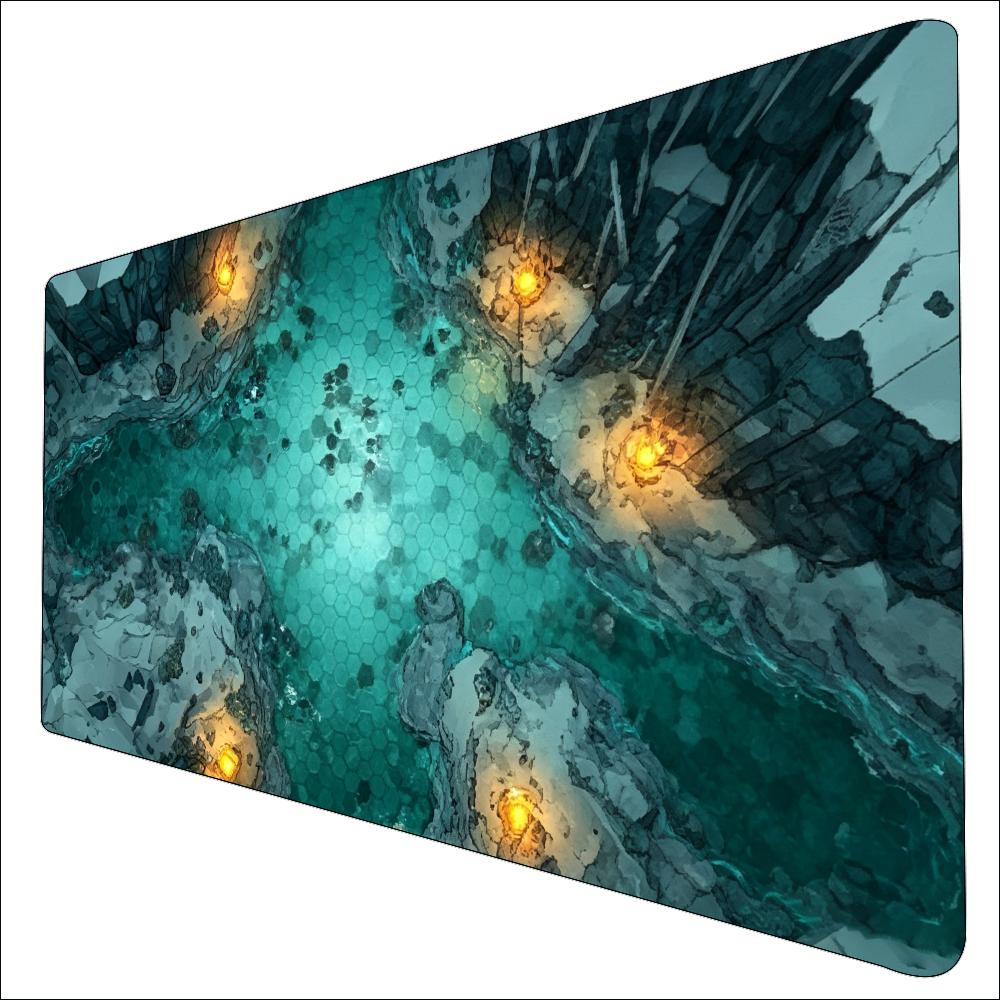 Spiel-Spielmatte Leuchtende Dunkle Höhle Dungeon Kunstdruck Genähte Kante Anti-Rutsch-Gummi-Matte für Brett-Kartenspiel Schreibtisch Gaming Home Office