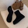 Winter Chunky Elastic Slim Woman Ankle Boots Fashion Platform Flats Shoes Female Cosy Soft Leather Mordern Short Booties