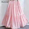Japanese Mori Girl Spring Summer Women Pink Skirt Elastic Waist Floral Embroidery Soft Skirt Elegant Feminine Cotton Ladies' Skirts