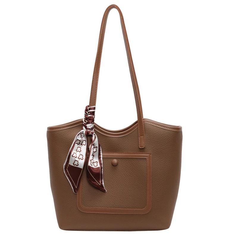 

Большая вместительная сумка на плечо из ПУ для женщин, повседневная сумка, строчка, монохромная модная пуговица