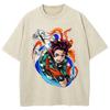 Anime Demon Slayer Kamado Tanjirou Printed Tshirt Men Manga Cotton T-shirts Vintage Washed Tee Harajuku Male Oversized T Shirt