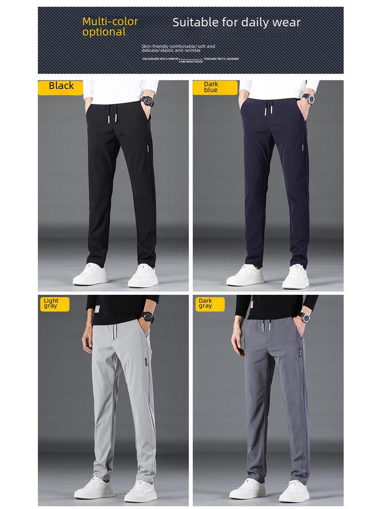 Black Label Plus Men's Slim Fit Tall Straight Fleece Pants - Autumn/Winter Korean Casual Trousers
