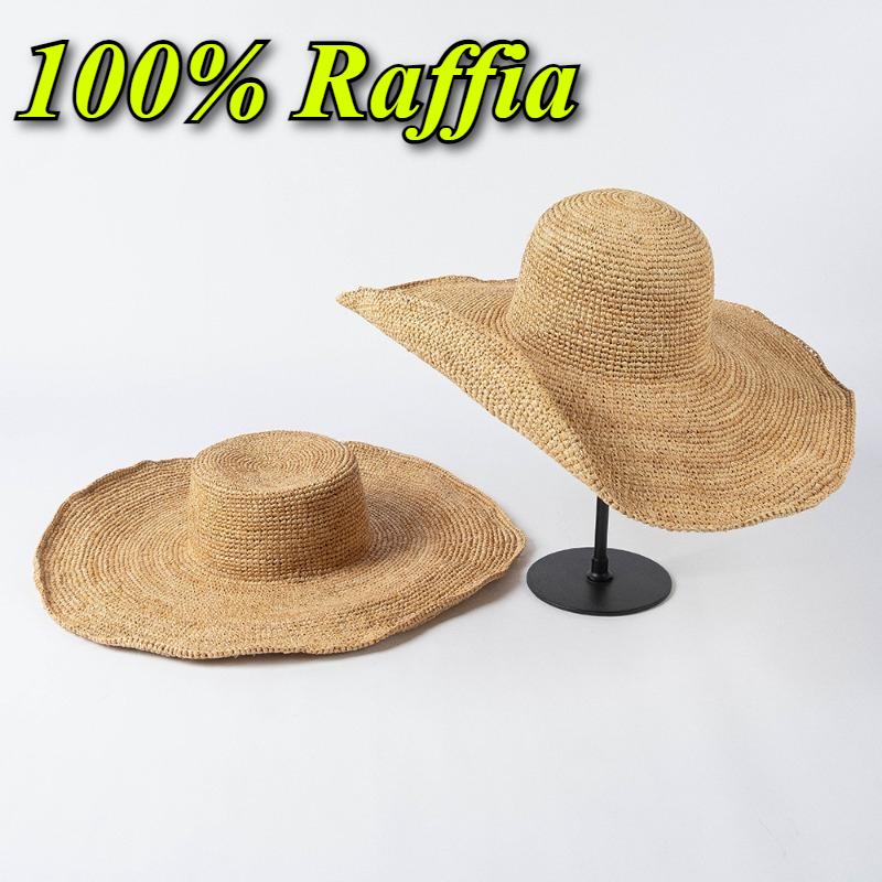 My Extreme Outdoor Activities Women's New Hand-Woven Crochet Natural Raffia Sun Hat Summer Simple Western Cowboy Hats With Curled Brim Beach Sun Protection Straw Hats 56-58Cm