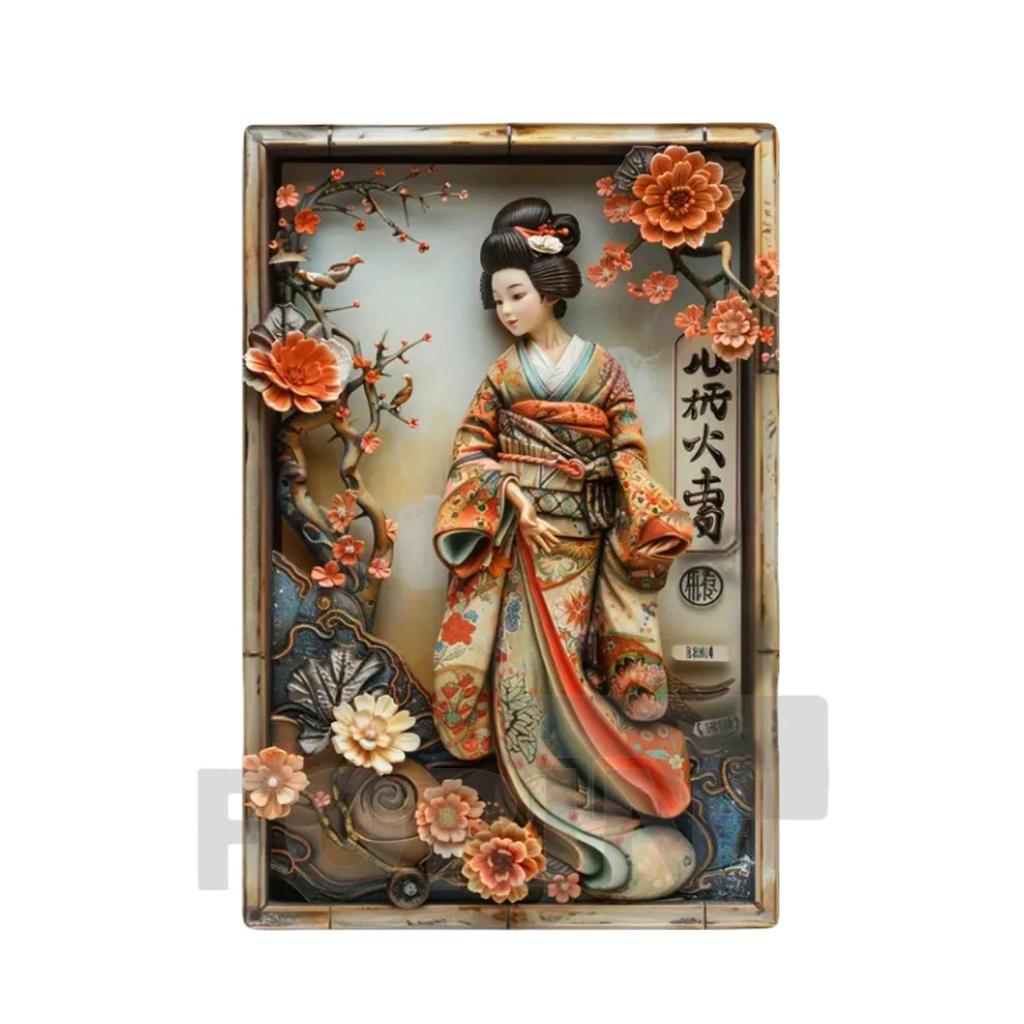 2D Japanisches Kunstposter Kimono Kirschblüten, elegantes Retro Geisha Metallschild, Zuhause, Zimmer, Büro, Izakaya, Café, Studio Wanddekor