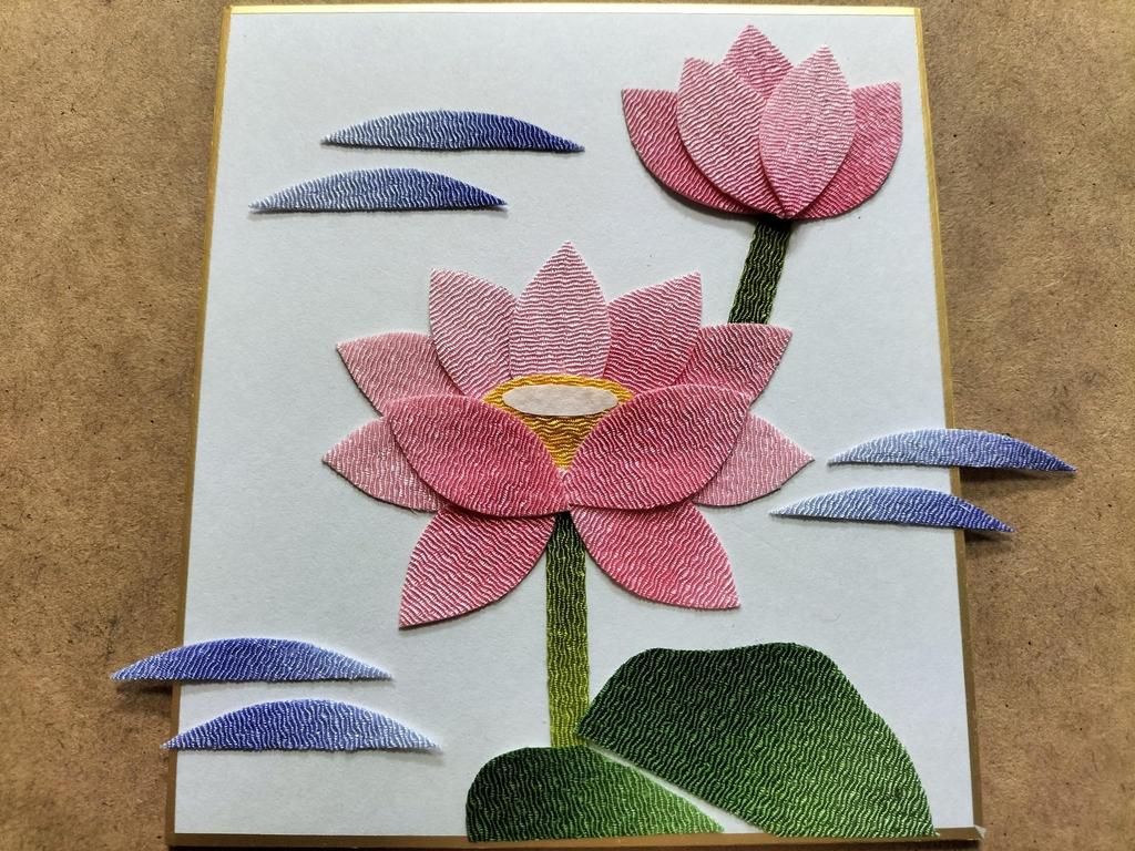 Takaraku Chirimen Crafts Flower Lotus Wall Handmade Kit Offering, Hanging,