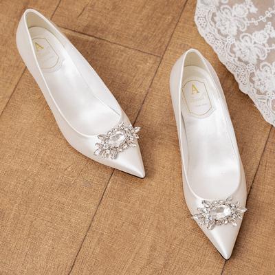 Mode Zijde Bruids Trouwschoenen Vrouw 5cm Hoge Hakken Kristallen Gesp Pumps Dames Traf Loafers Zapatos Mujer Grote Maat 34-43 Escarpins