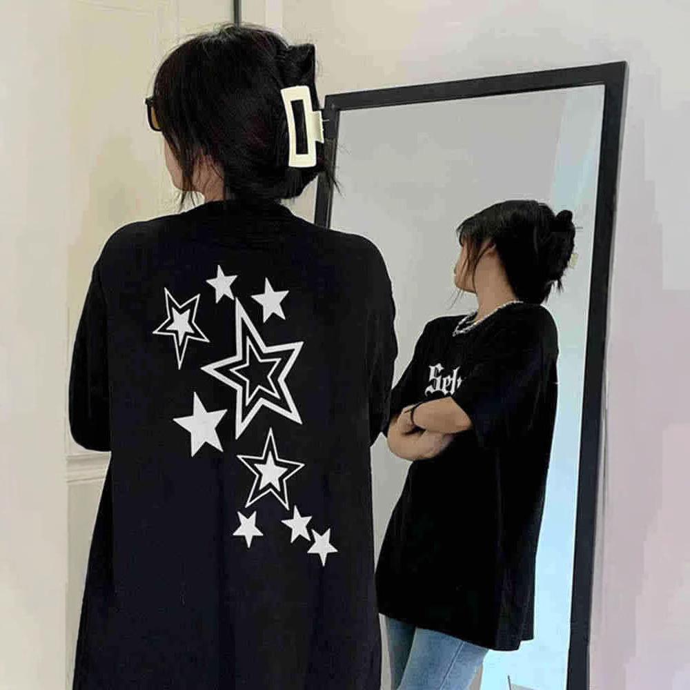 

Модная летняя футболка из американского хлопка большого размера для женщин – Свободная, в стиле хип-хоп, Топ с короткими рукавами для студенток L (Recommended 95-120 lbs) чёрный