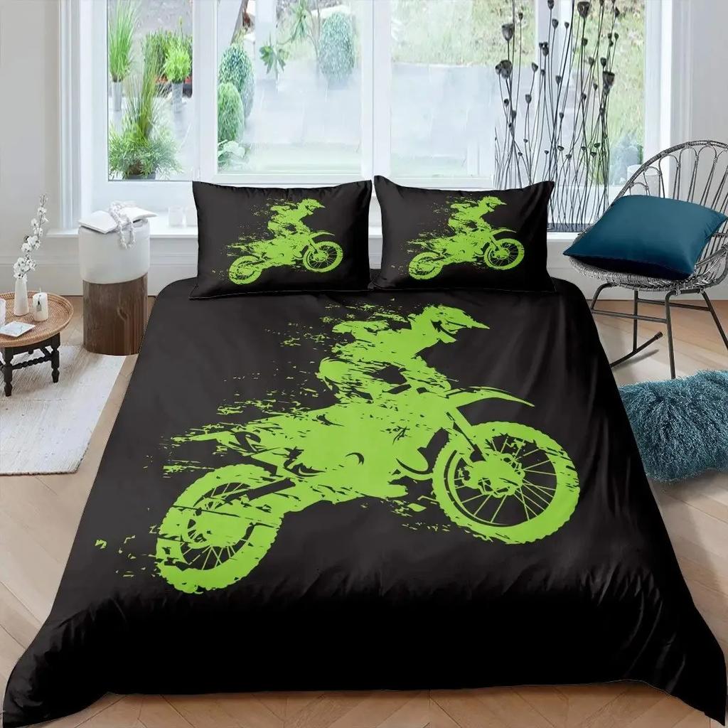 Dirt Bike Duvet Cover Set,Sports Biker Motocross Racing Moves Theme Bedding Sets,Youth Cool Teen Boys Comforter Cover Set