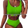 High-Waisted Rib-Knit Bikini Set: Tummy-Covering Two-Piece Swimsuit with Buckle (2024)