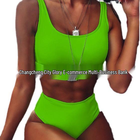 High-Waisted Rib-Knit Bikini Set: Tummy-Covering Two-Piece Swimsuit with Buckle (2024)