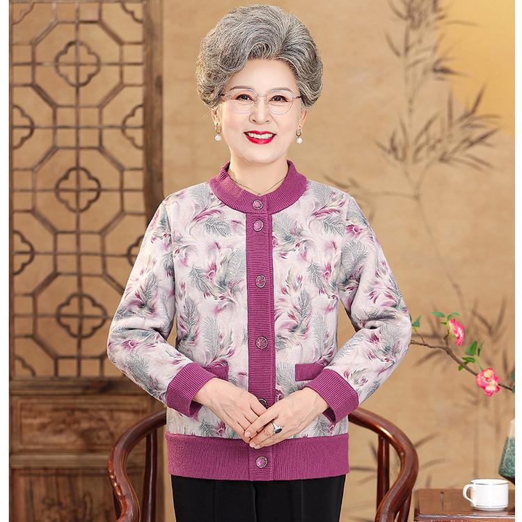 

Свитер для бабушки на осень и зиму, пальто для пожилой женщины, кашемировый кардиган для мамы среднего и пожилого возраста с подкладкой 4XL фиолетовый