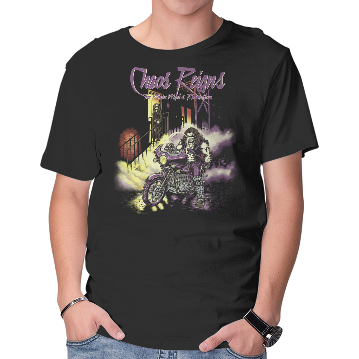 Unisex Crew Neck T-Shirt Chaos Reigns Graphic Short Sleeve Casual Tee M