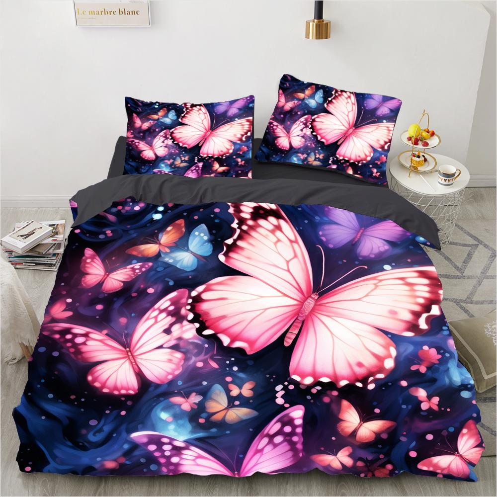 Butterfly Colorful Bedding Set Cartoon Comforter Sets Queen King Twin Full Size Duvet Cover Set Kids Girls White Bed Linen