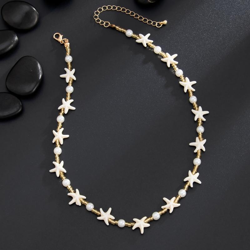 Nature Themed Adjustable Starfish Jewelry With Soft Luster Pearls Comfortable Beaded Neckchain For All Day Use