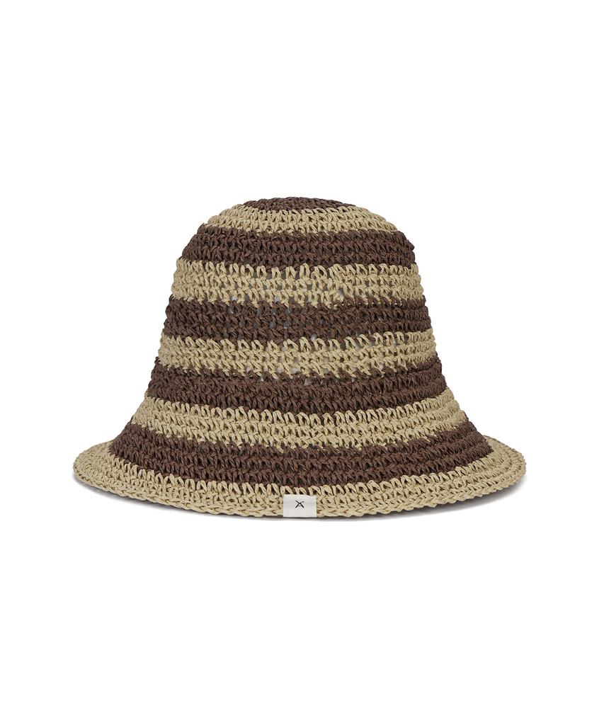 Bajal Striped Paper Bucket Hat Brown