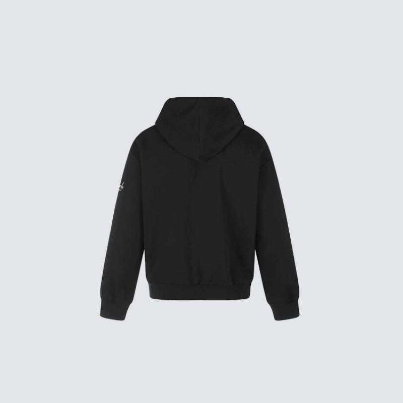 Mens Vintage Military Style Hooded Zip-Up Sweatshirt With Embroidered Knot Detail Metal Rivet Cross Zip