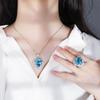 Jewelry Copper Bottom Gold Plated Ocean Heart Set Simulation Aquamarine Pendant Ring Set Main 15 * 15
