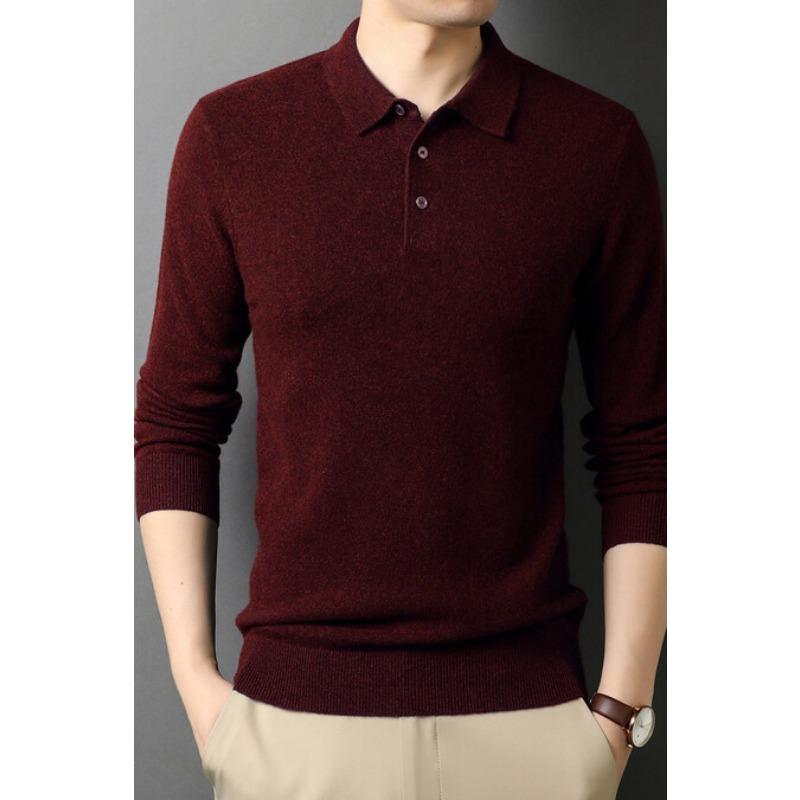 Pure Wool Autumn Sweater Men's Lapel Long Sleeve Thin Cashmere Sweater Men's Trend Base