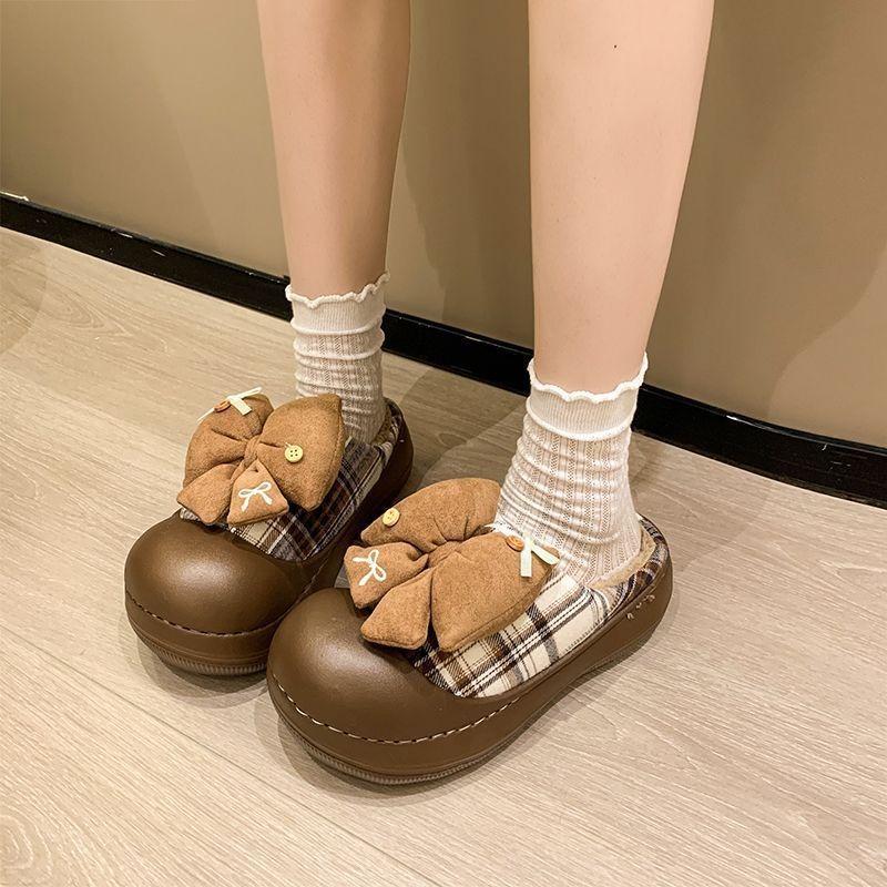 Fashion and Warm Outer Wear Comfortable Bag Head Slippers Women's Autumn and Winter New Bow Plush Cotton Slippers Women's