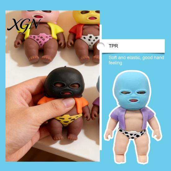 Kids Stress Relief Toy Babies with Face Guard Coat Underwear Soft Stretchy Anxiety Stretchable Fidget Relieving Baby Squeeze Hand Relaxation