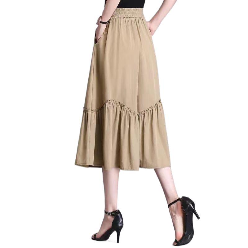 Plus Size Lightweight Pleated A-line Skirt with Elastic High Waist for Summer