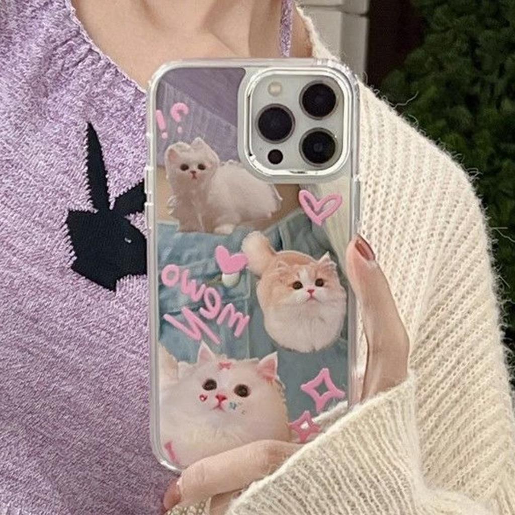 For Apple Mirror Puff Case Mirror Phone Case with Bracket Mirror Phone Case Non Yellowing Transparent Acrylic