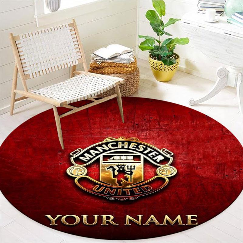 Manchester United F Custom Name Round Area Rug,Carpet Rug for Living Room Bedroom Sofa Playroom Decor,Non-slip Floor Mat