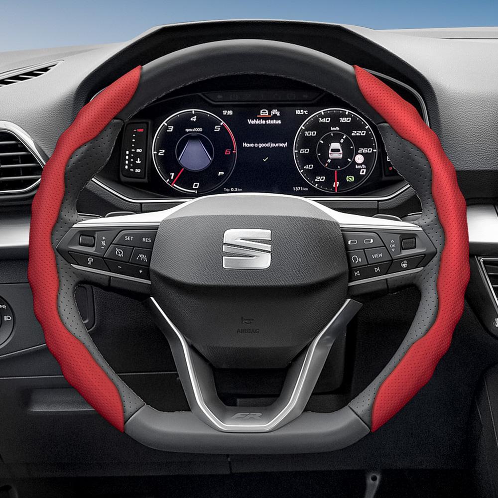 Suitable for Seat Steering Wheel Cover, Wave-Shaped Sporty Design, Breathable Leather, Segmented Anti-Slip Sweat-Absorbing Protective