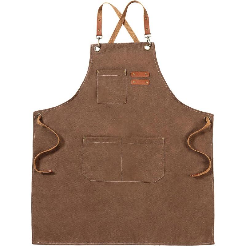 Canvas Work Aprons for Men Women, Cooking Aprons with Adjustable Strap and 3 Pockets, Apron for Server Kitchen Cooking Baking Artist Painting
