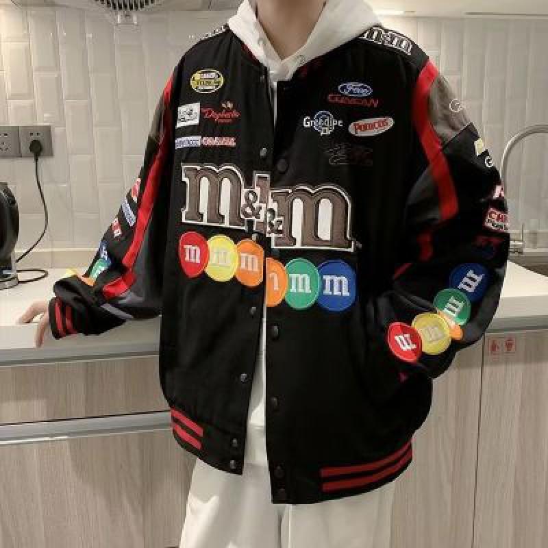 Womens Oversized Streetwear Embroidered Baseball Jacket Hip Hop Loose Fit Moto Style