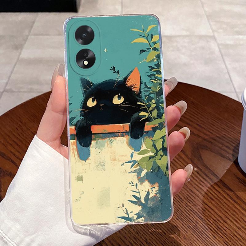 For Oppo A18 CPH2591 Phone Cover for Oppo A38 Case CPH2579 Transparent Silicone Aesthetic Cute Cartoon Cat Cool Funny Bumper