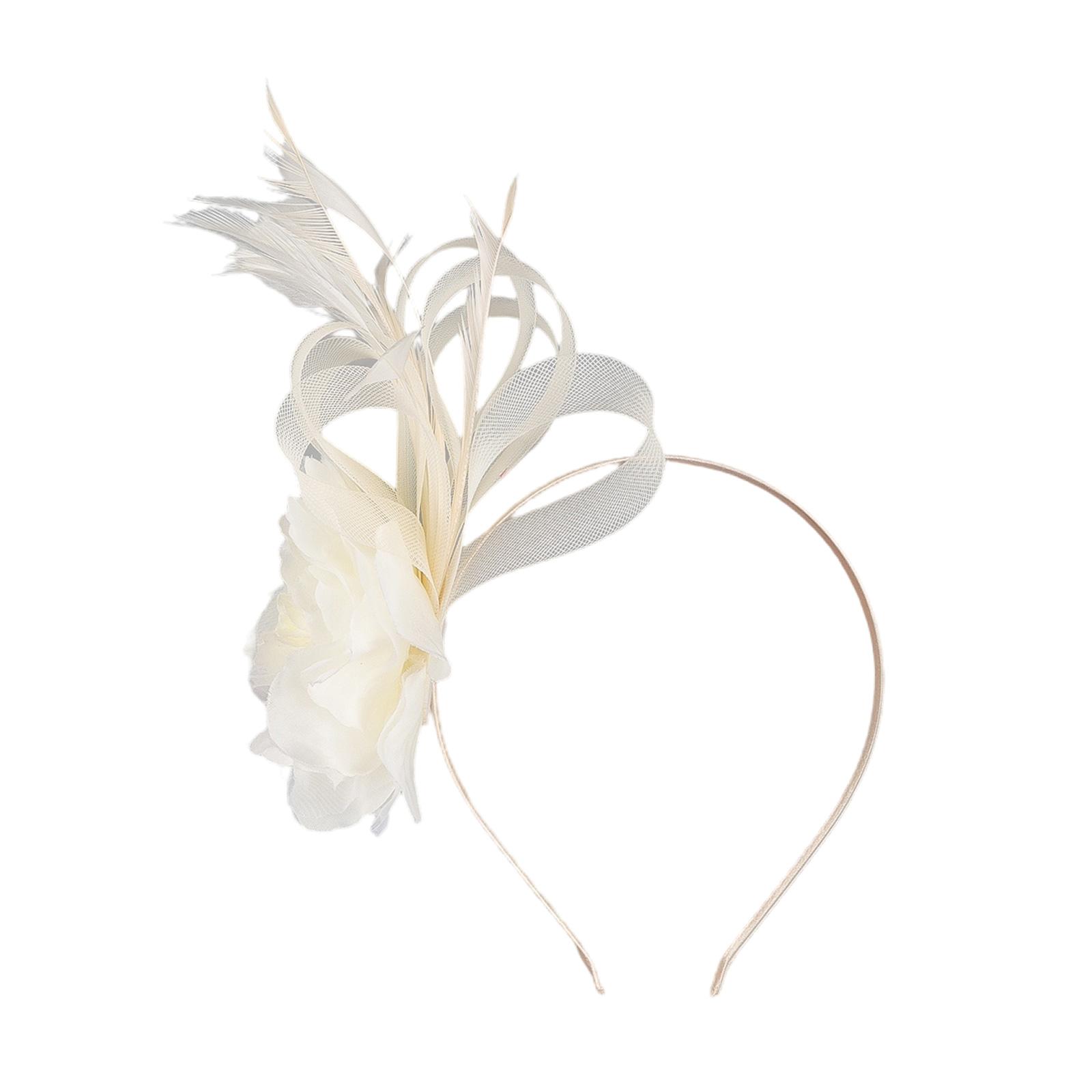 

Элегантное перьевое украшение для волос для женщин Эластичная повязка на голову с регулируемой заколкой для скачек, вечеринок, фотосессий бежевый