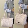 Large Capacity Heart Printed Shoulder Bag Solid Color Nylon Handbag Cute Down Bag  Autumn Winter