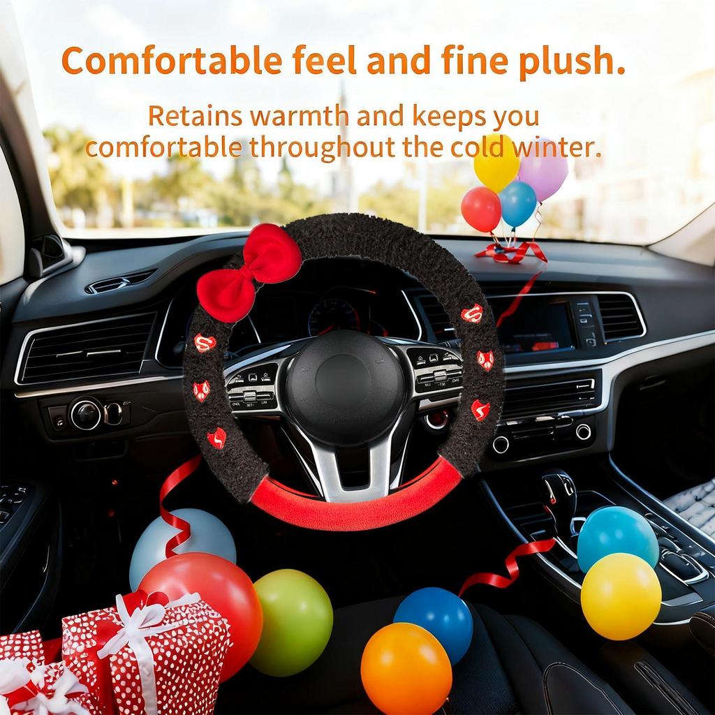 Auto Lenkradabdeckung Plüsch Niedliche Schleife Automobil Innenzubehör Plüsch Lenkradschutz Abdeckung Für Anhänger LKW