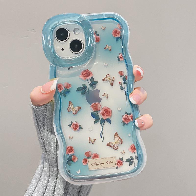 Butterfly Rose Suitable for Apple 16pro Transparent Mobile Phone Case 15 Invisible Double Bracket 14 Niche Anti-fall 13 Silicone X