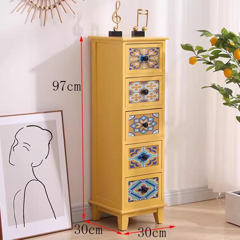 American Solid Wood Narrow Five-Drawer Sideboard and Bedside Cabinet