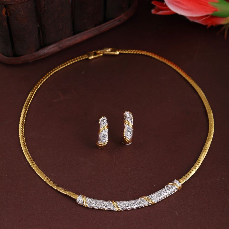 Estele Two Tone Modern American CZ Diamond Designer Necklace Set For Women