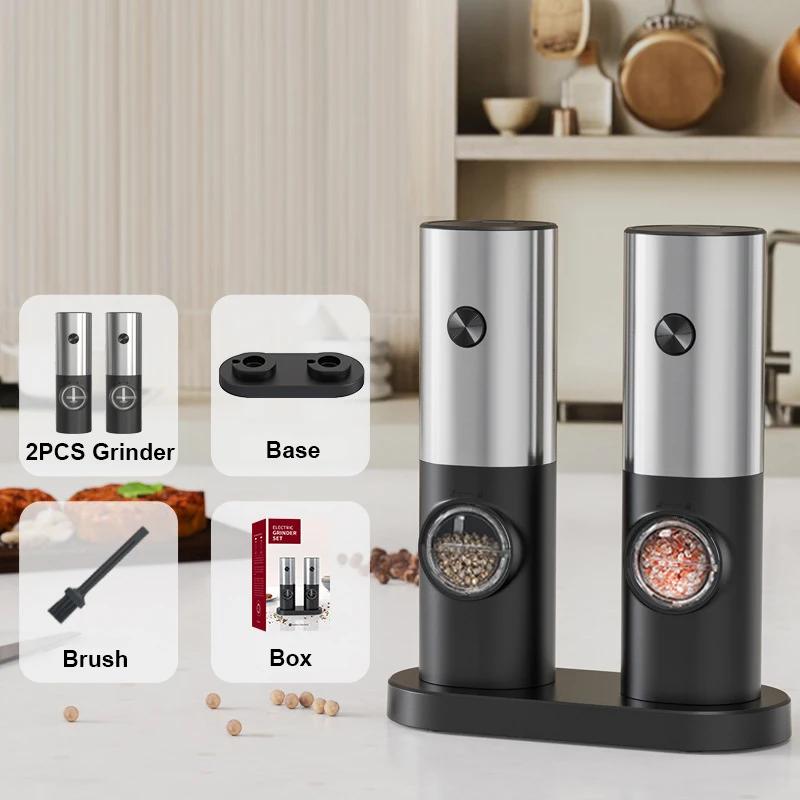 USB Rechargeable Salt Pepper Grinder With Adjustable Electric Pepper Powder Grinder Roughness Freshly Ground Pepper kitchen Tool