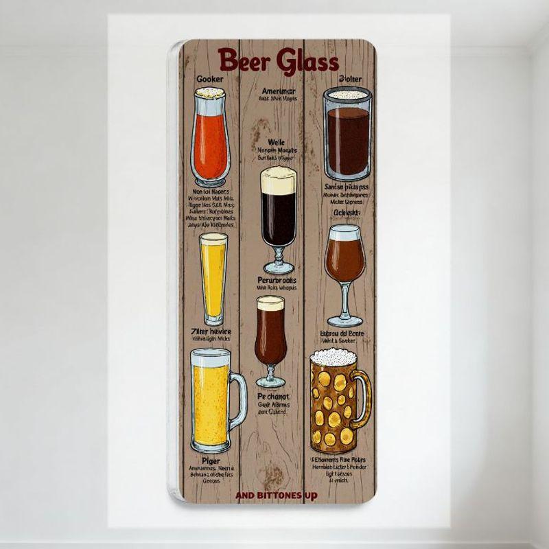 

Beer Glass Types Educational Tin Sign Vintage Wooden Texture Art Print for Bar Cafe Home Decor Man Cave Pub Wall Decoration 20x30cm（7.8x11.8inch）