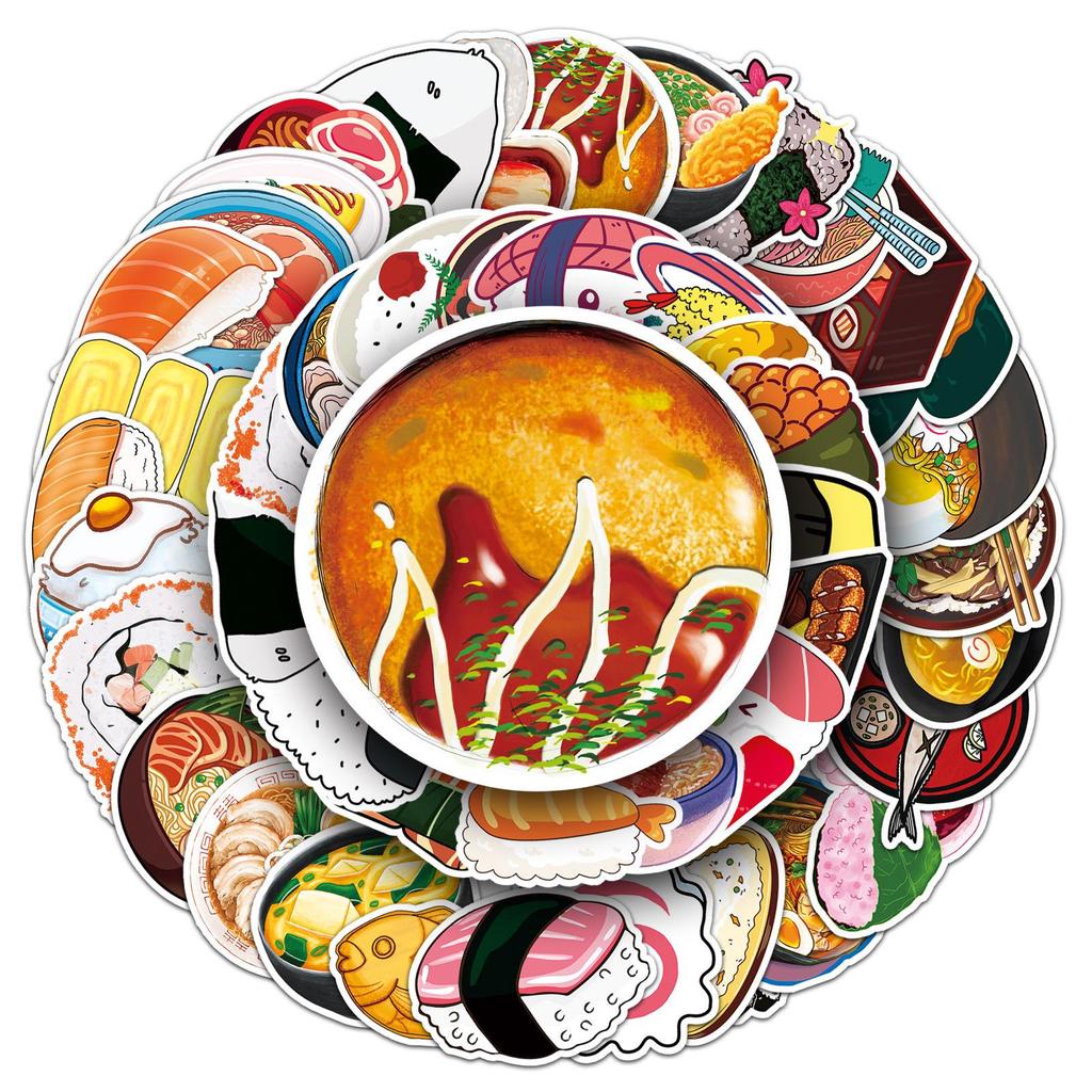 50 Japanese Food Graffiti Stickers - Waterproof DIY Cartoon Stickers for Water Bottles and Suitcases
