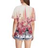 Women's Fashion Pocket V-neck Short Sleeve Plant Floral Print T-shirt Top