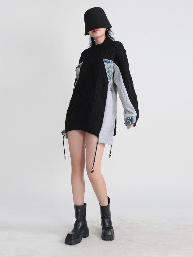 European High-End Denim Patchwork Knit Lazy Sweater, Autumn/Winter 2026 Collection